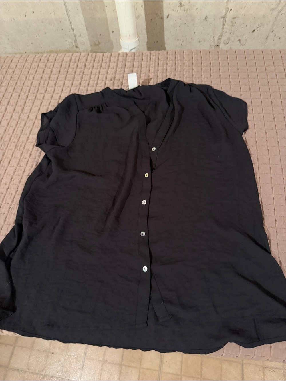 Black Button-Front Short Sleeve Women’s Top